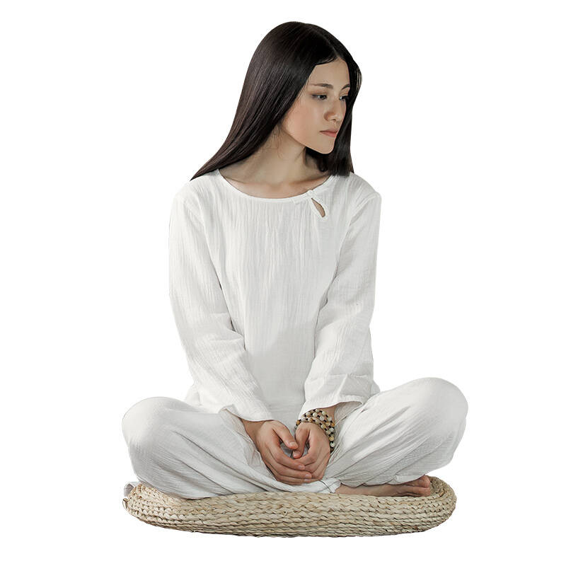 康愫雅秋冬新款纯棉白色长袖套装宽松女居士禅修服瑜伽服k621 白色 xl