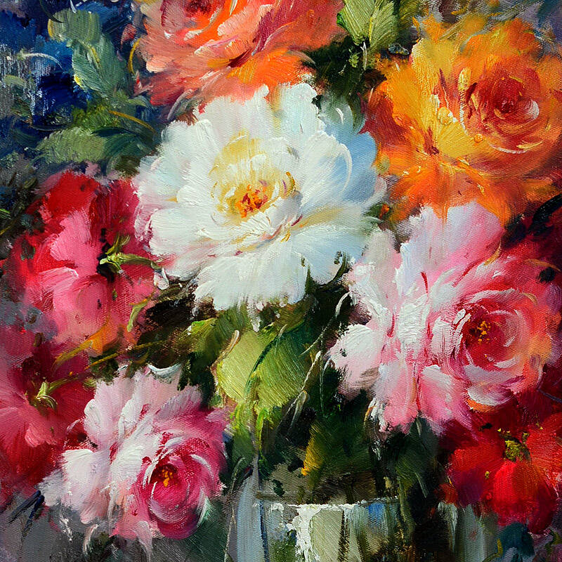 山迪 欧式客厅装饰画挂画餐厅壁画墙画有框画手绘油画花卉 692有框画