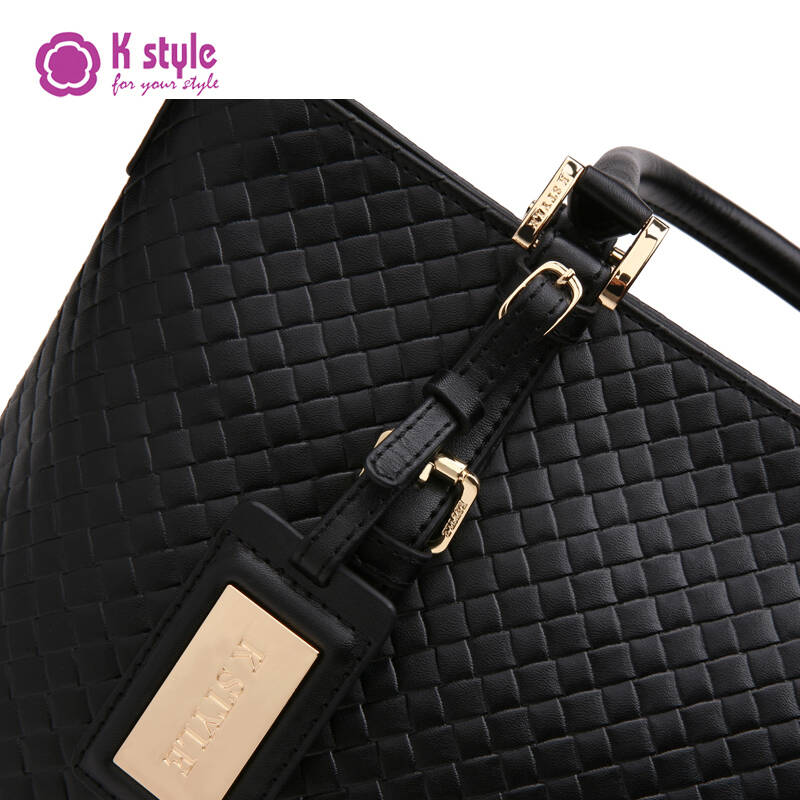 kstyle凯丝莱尔牛皮复古编织纹婉约手拎单肩斜挎女包waomk2602-2 黑色
