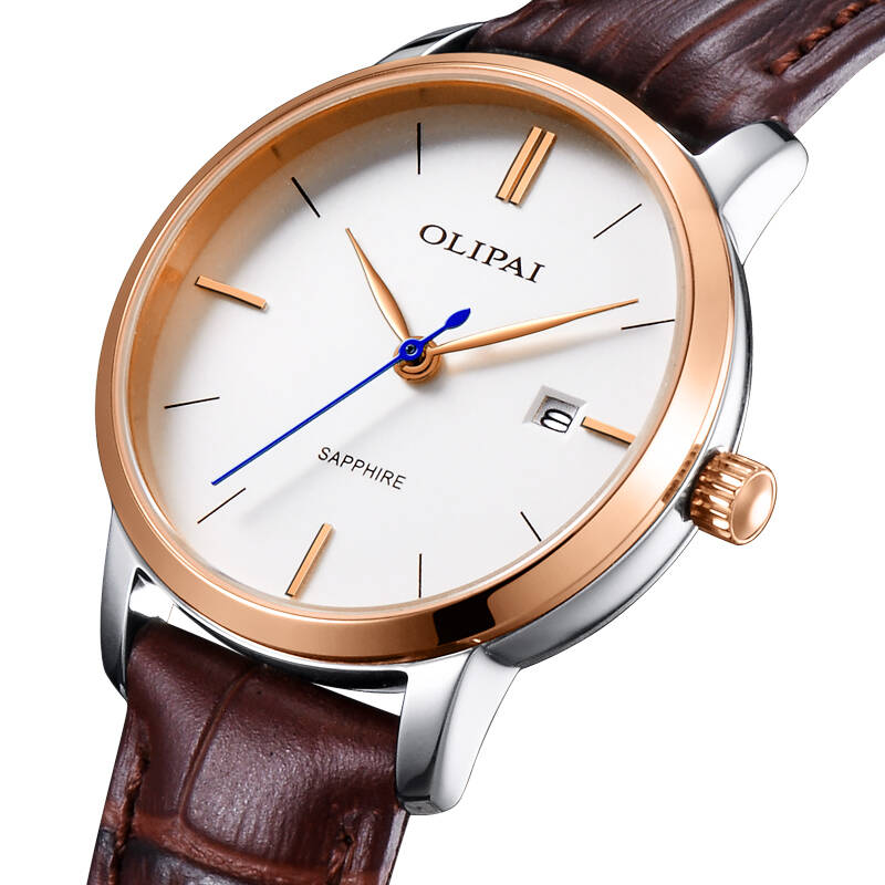 欧力派(olipai)手表女士表休闲简约薄款进口机芯皮带款防水男士石英