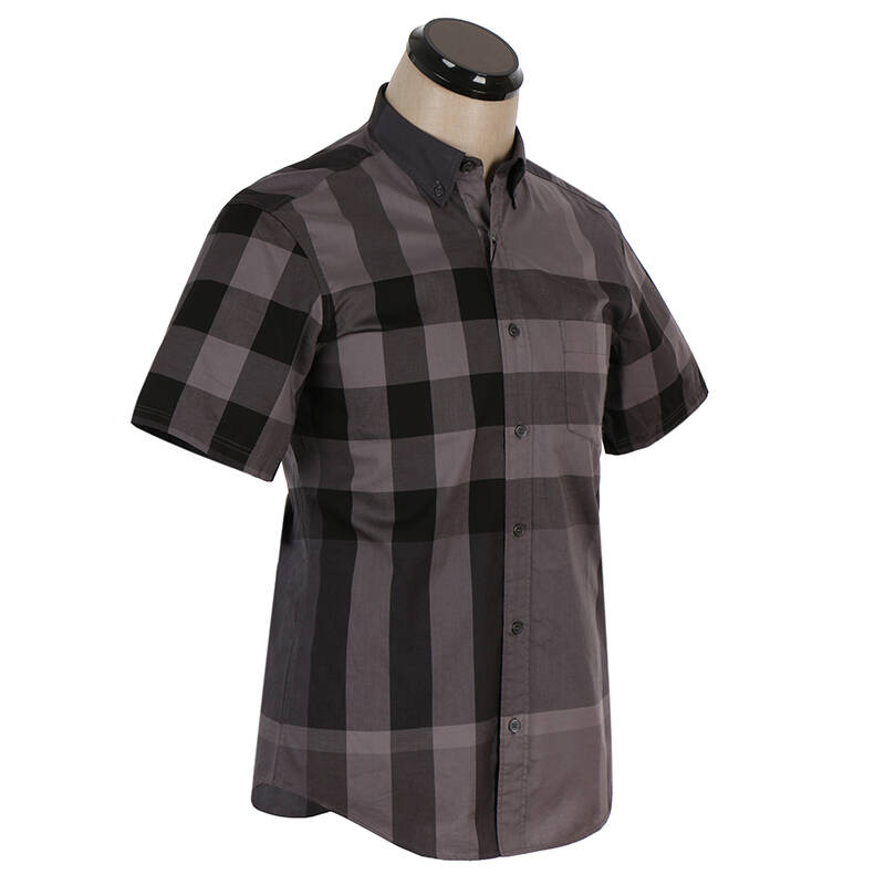 burberry 巴宝莉 男款深灰色棉质格纹短袖衬衫 38463771 xxl码