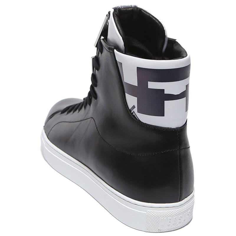 versace versus 范瑟丝 男士黑色牛皮银色狮子装饰系带高帮鞋 fsu454c