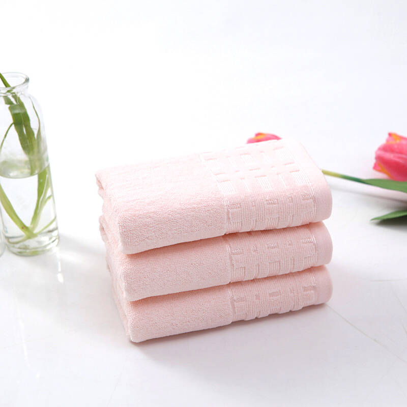 京京毛巾(lotusun)纯棉素色宽缎提花毛巾 粉红色一条