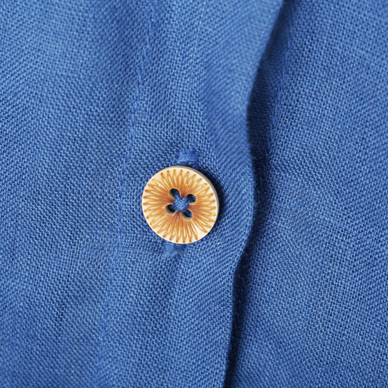 森宿 交心 2015新款春装 荷叶边小翻领棉麻复古长袖衬衫 2434085 绀蓝