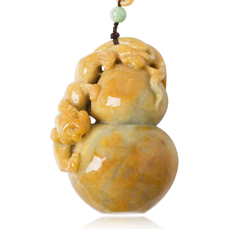 玉真了 翡翠吊坠 黄翡葫芦福禄寿手把件 玉石葫芦挂件 附证书