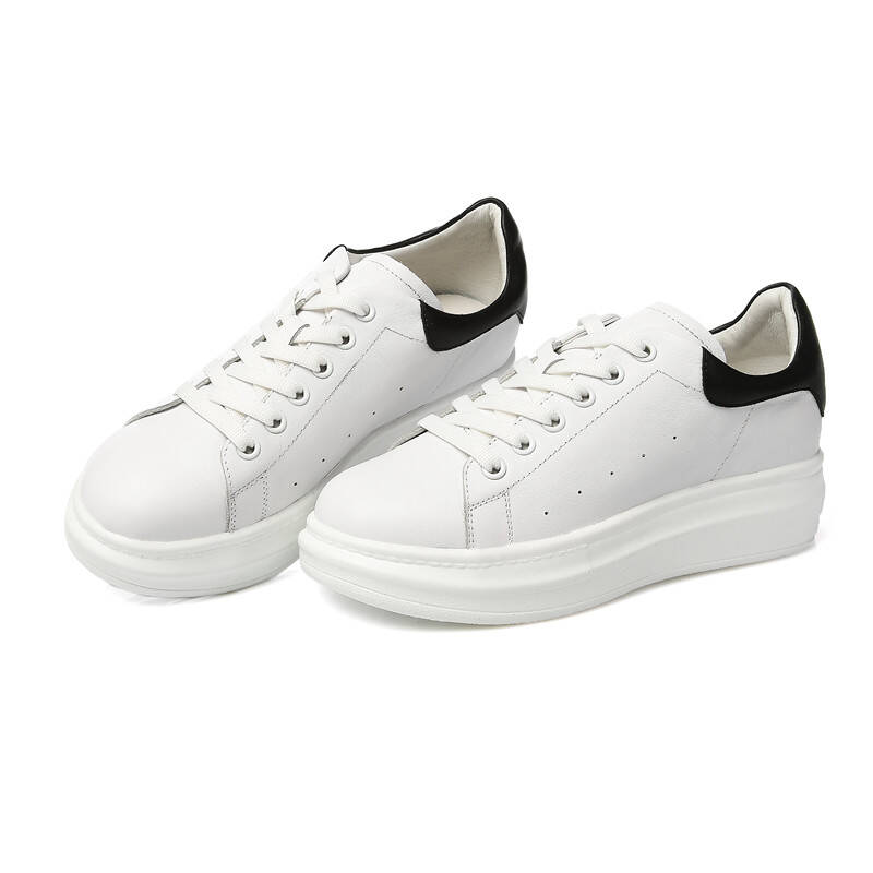 花花公子 (playboy)系带韩版运动休闲鞋女滑板鞋厚底单鞋l12861551 白