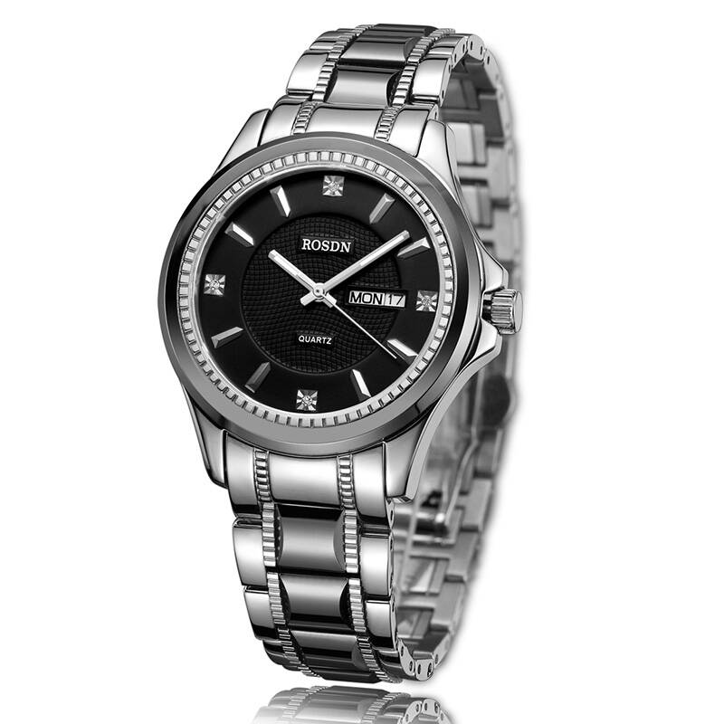 劳士顿(rosdn)手表 男士钢带系列 石英黑盘男表 3127d-1