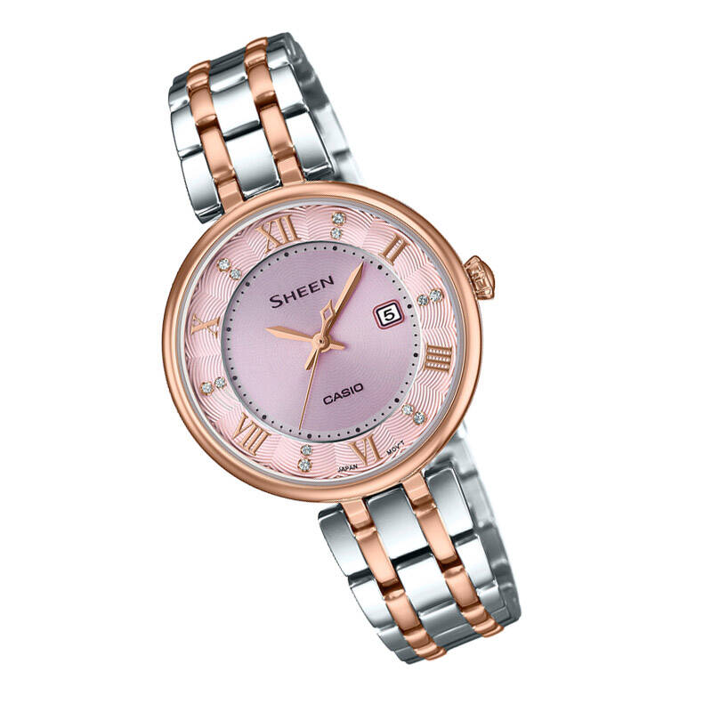 卡西欧(casio)手表 sheen太阳能系列 蓝宝石玻璃镜面指针式潮流镶钻女