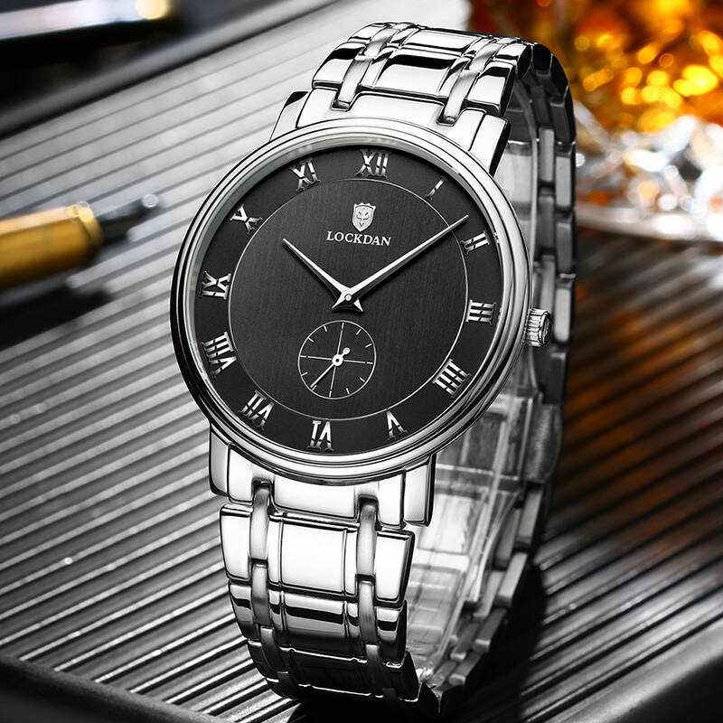 劳卡丹(lockdan)手表男表 超薄时尚男士商务休闲皮带防水钢带石英表