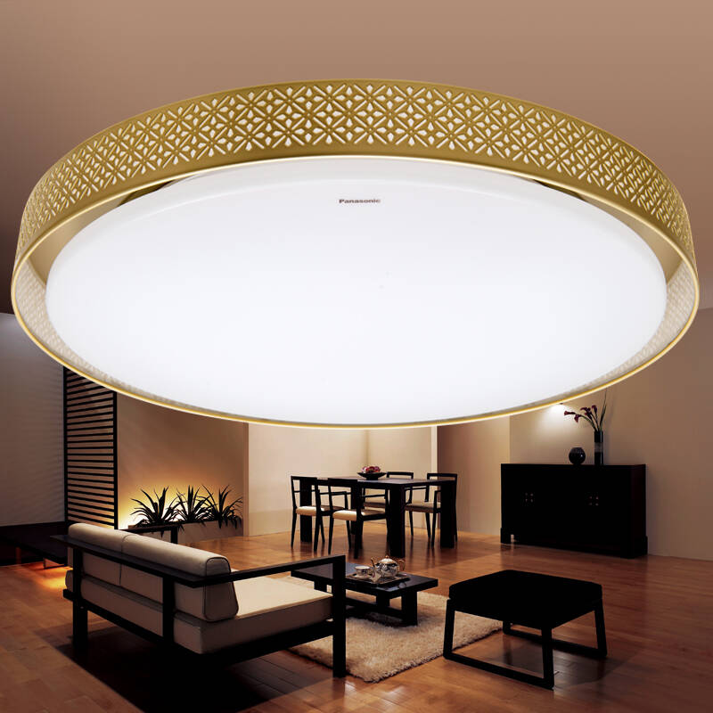 松下(panasonic)hhlaz3112 led遥控调光调色客厅卧室吸顶灯 金色镂空
