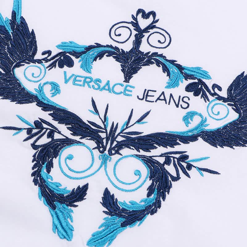 versace jeans 范思哲 男款白色棉质圆领绣花图案短袖t恤衫 b3gnb7n2