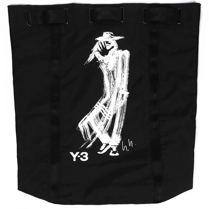 y3 山本耀司 男士黑色聚酯纤维人物图案双肩背包 ap6317