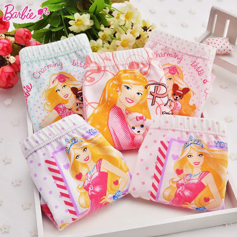 芭比(barbie)儿童内裤 女童内裤 女孩纯棉三角裤宝宝平角内裤5条装 sb