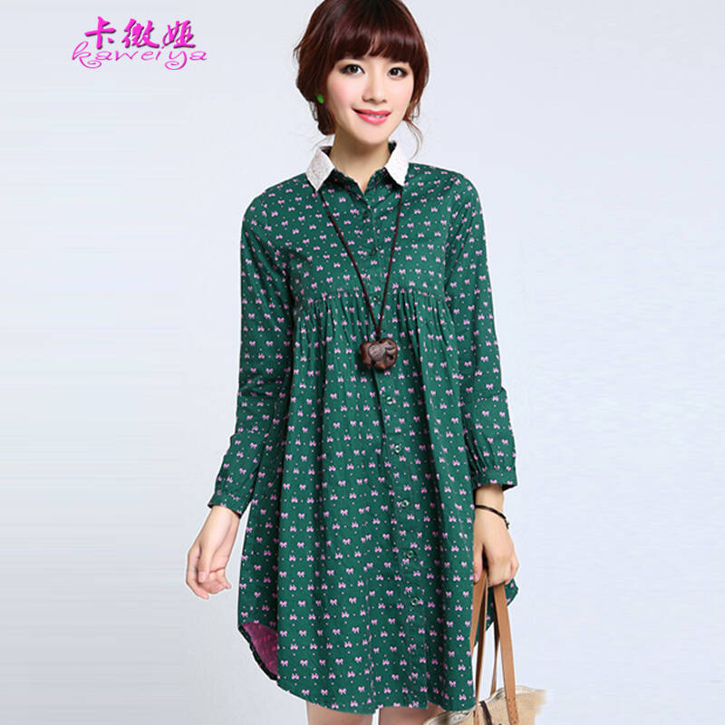 卡微娅 2014秋新款宽松大码女装文艺民族风亚麻长袖棉麻连衣裙子 8349