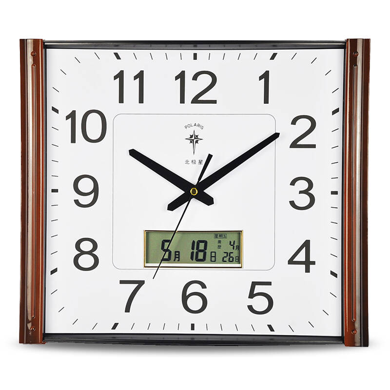 北极星万年历简约钟表创意时尚时钟石英钟客厅静音挂钟 6635木纹