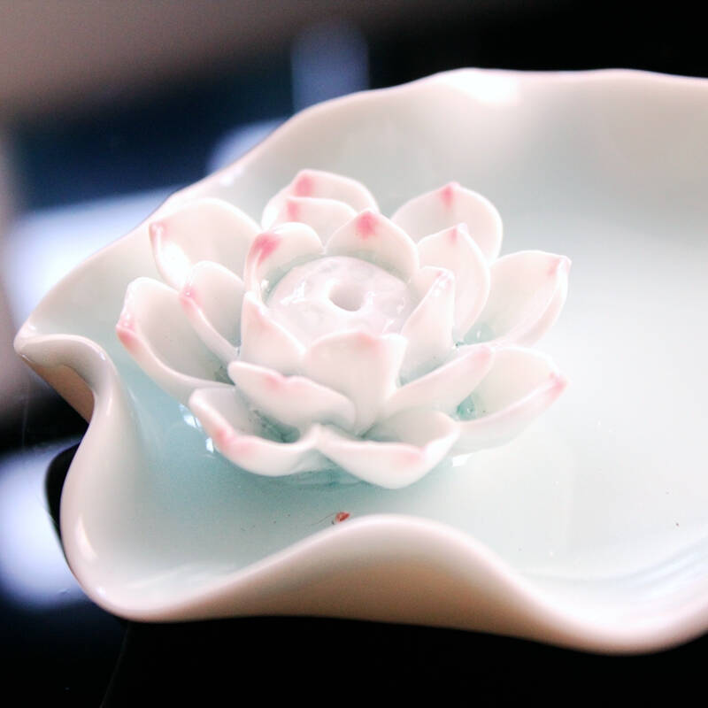 川岛屋 日式陶瓷莲花香插香炉 线香盘香薰香座 装饰品 荷叶款绿色