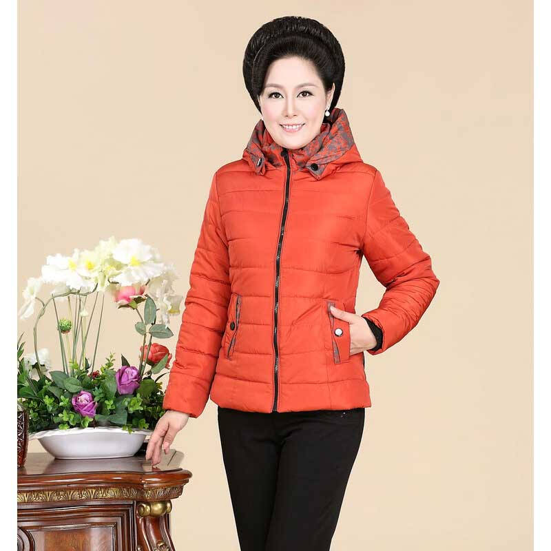 冬装女防寒服中老年女装妈妈装棉衣轻便型横条格保暖棉袄外套中年女装