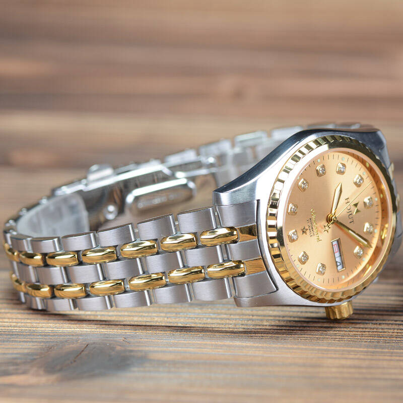 蓝顿豪爵(hojut)手表男士全自动机械男表 金色时尚商