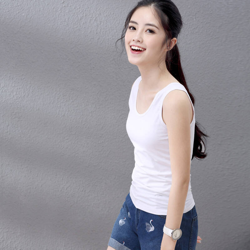 艾路丝婷2016夏装新款纯色女士无袖衫纯棉打底吊带小背心tx6051 白色