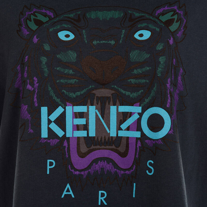 kenzo 高田贤三 女士深蓝色棉质虎头图案休闲短袖t恤 4yd 2ts721 73 l