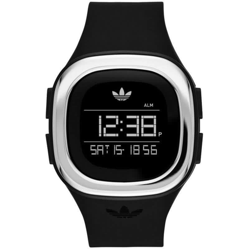 阿迪达斯(adidas)男表 运动时尚硅胶表带方表盘黑色防水男士电子表