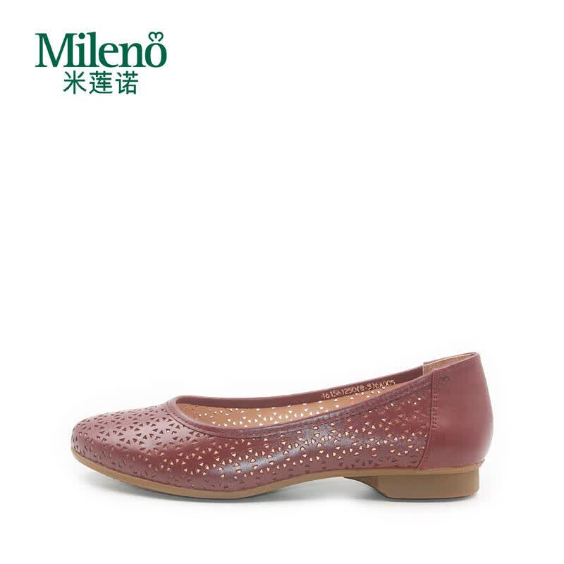 mileno米莲诺16春季新款牛皮坡跟女单鞋缕空透气健康舒适休闲鞋m16