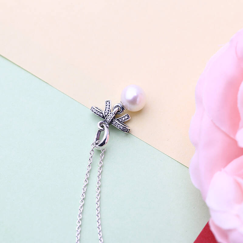 pandora 潘多拉 蝴蝶结珍珠项链 390380p-70