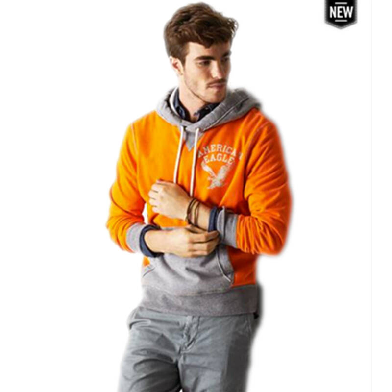 美国鹰 ae america eagle男士时尚休闲图案套头棉混长袖卫衣 橘灰 xs