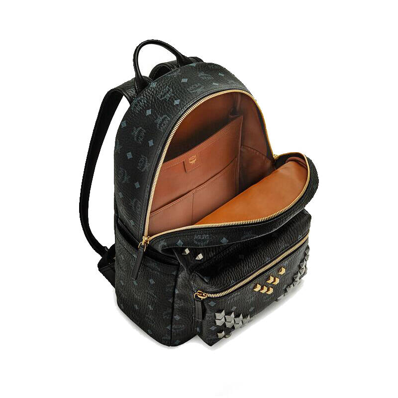 mcm 16经典双肩包m字柳钉侧钉版中号 黑色mmk5sve18bk