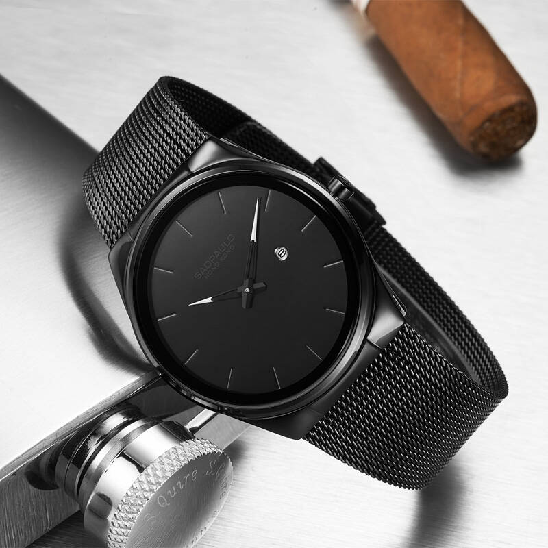 圣宝罗(saopaulo)男士手表 超薄石英名表休闲防水钢带时尚简约学生