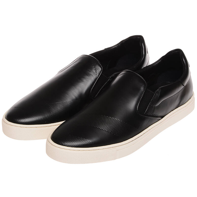 burberry 巴宝莉 男款格纹压花黑色牛皮休闲运动鞋 39810901 42码