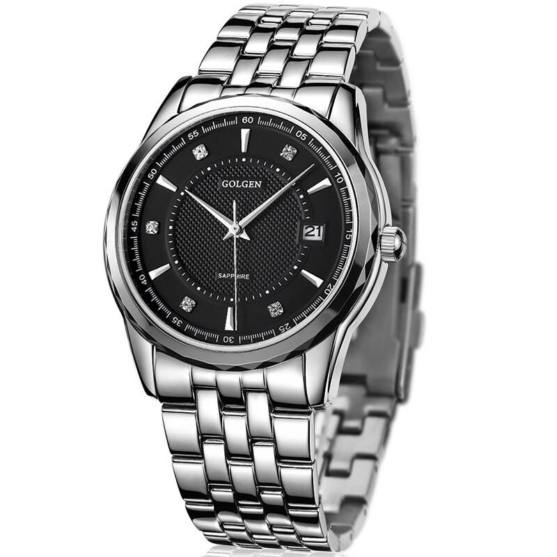 古尊(golgen)手表 商务系列石英情侣表男表黑色gn.18090m.pb