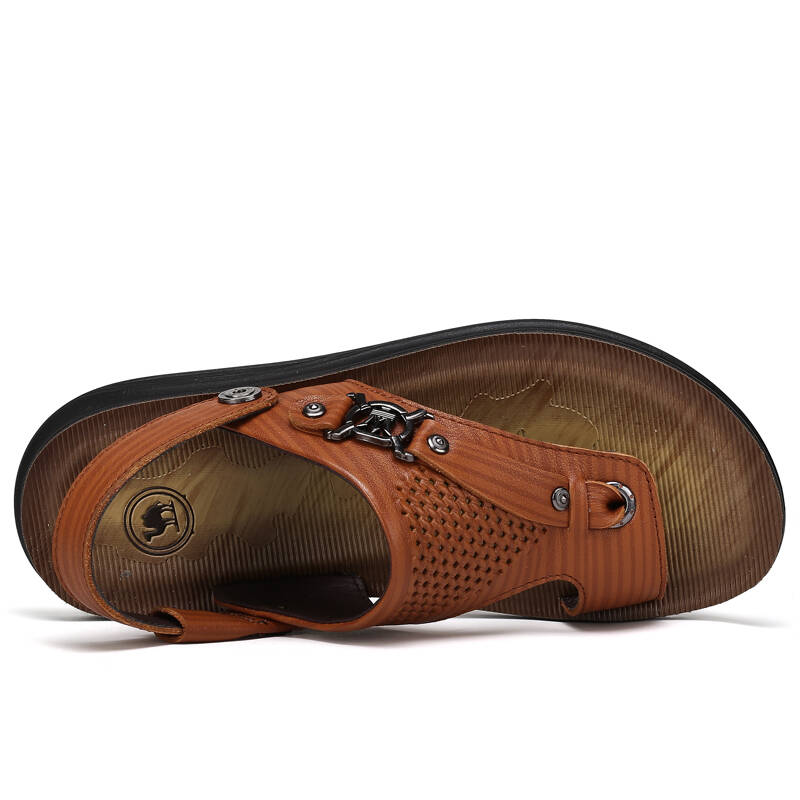 骆驼牌男鞋 日常休闲牛皮皮凉鞋夹趾凉拖两用鞋透气沙滩鞋 w622210052