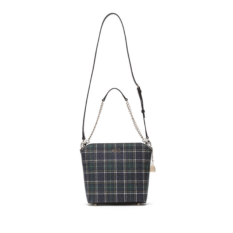 why女士手提包2016春季新款贝壳包wb9604复古潮流格子斜挎包 深蓝