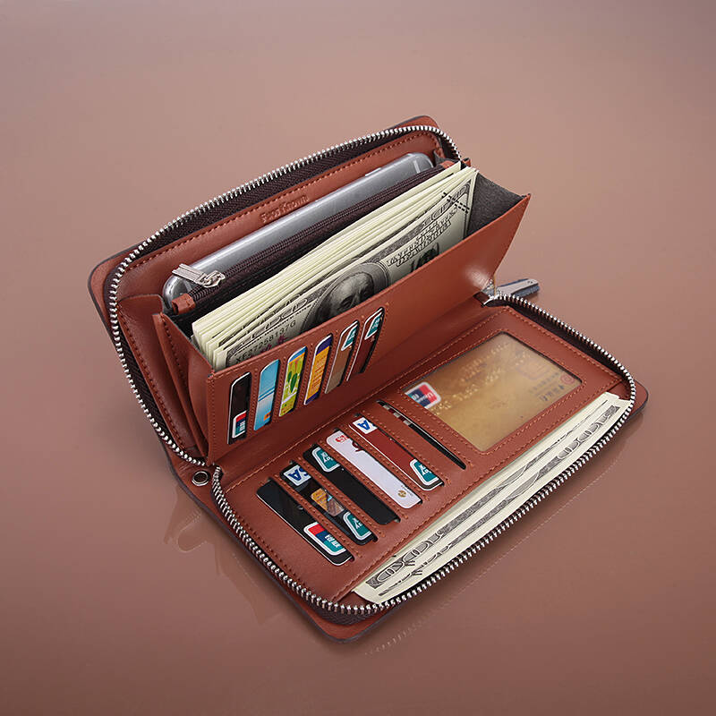 四爵fuorknown男士钱包长款真皮拉链手包 牛皮多功能时尚钱夹韩版编制