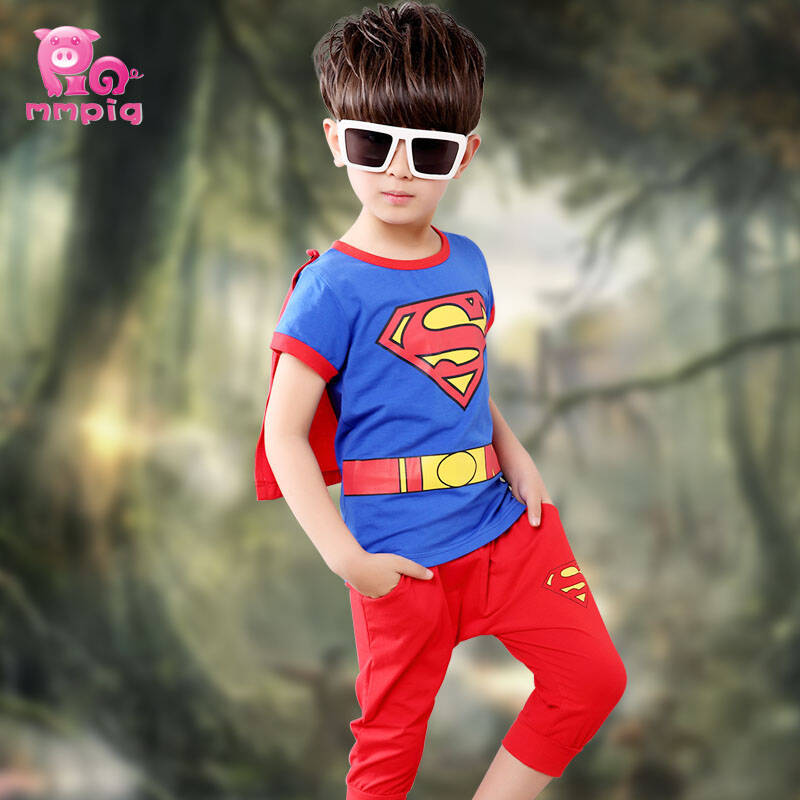 夏装套装蜘蛛侠儿童两件套2016新款纯棉短袖小孩宝宝超人衣服男童套装