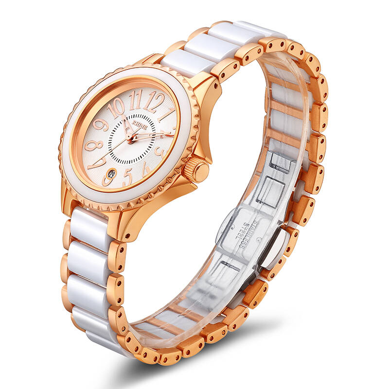 莱茵(rhine) 手表 时尚陶瓷防水蓝宝石水钻石英女表89008l-74a