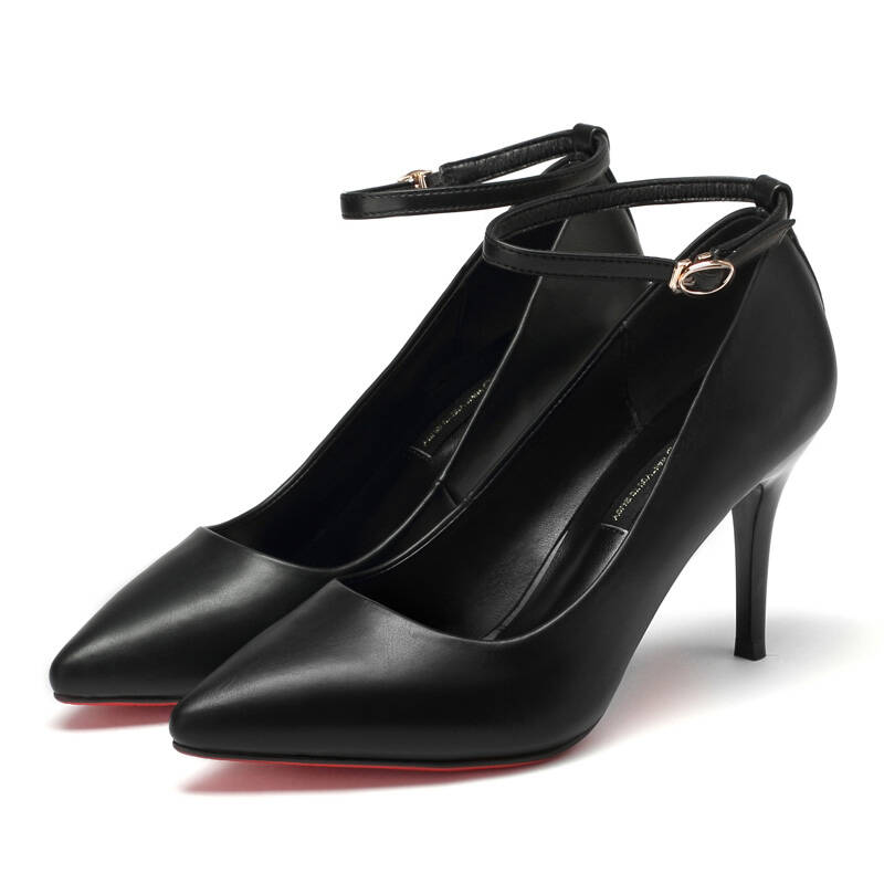 名典(medd)通勤高跟细跟一字扣女鞋单鞋d62103014黑色37码【图片 价格