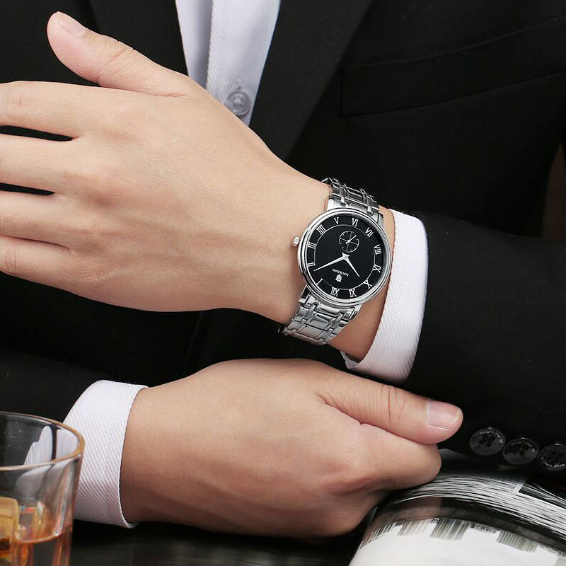 劳卡丹(lockdan)手表男表 超薄时尚男士商务休闲皮带防水钢带石英表