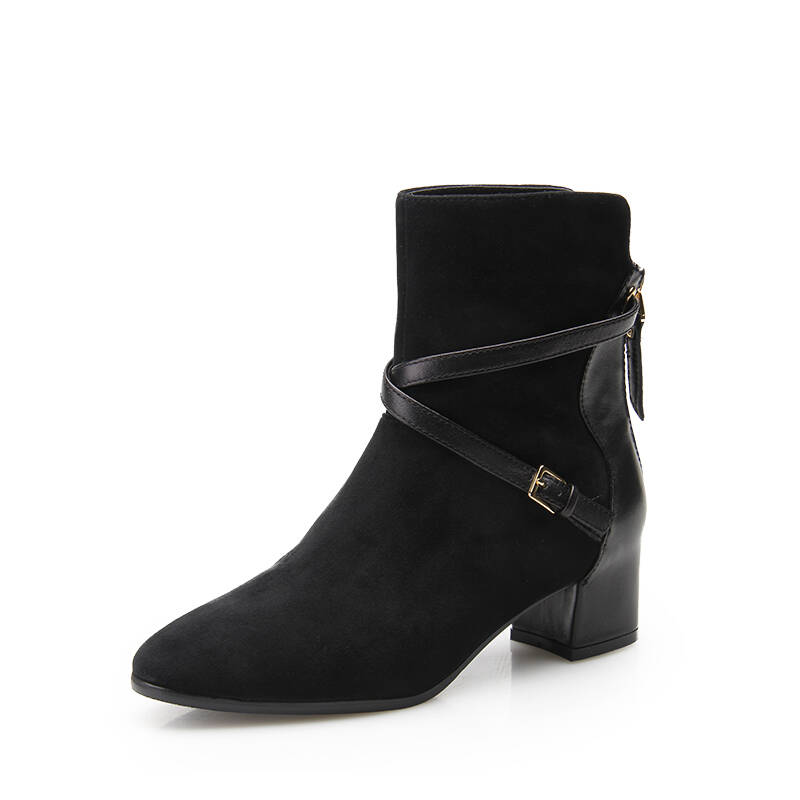 性感真皮绒面尖头欧美时尚女靴 黑色羊绒430103 39