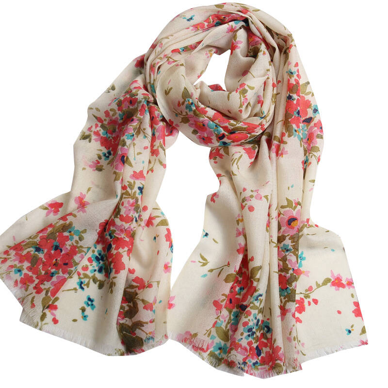 astory女士春秋羊毛保暖披肩围巾两用 超长围巾 指尖樱花