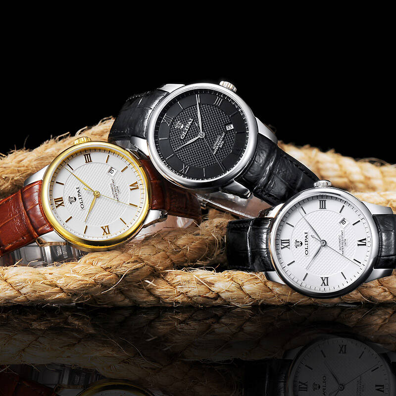 欧力派(olipai)瑞士超薄时尚手表全自动防水商务运动腕表介金白色全