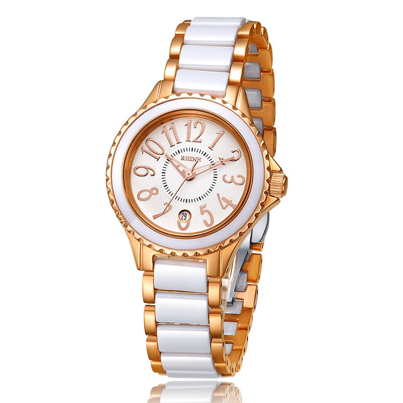 莱茵(rhine) 手表 时尚陶瓷防水蓝宝石水钻石英女表89008l-74a