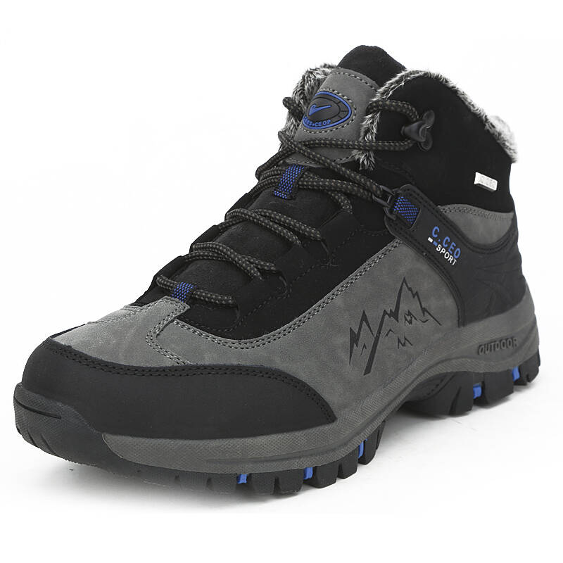 执行官户外登山鞋男舒适耐磨防滑防水登山鞋加绒情侣鞋 8208 黑宝蓝