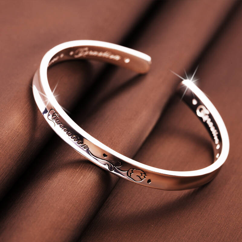 时尚开口足银手镯 女款饰品 七夕情人节生日礼物之选 开口设计 感恩之