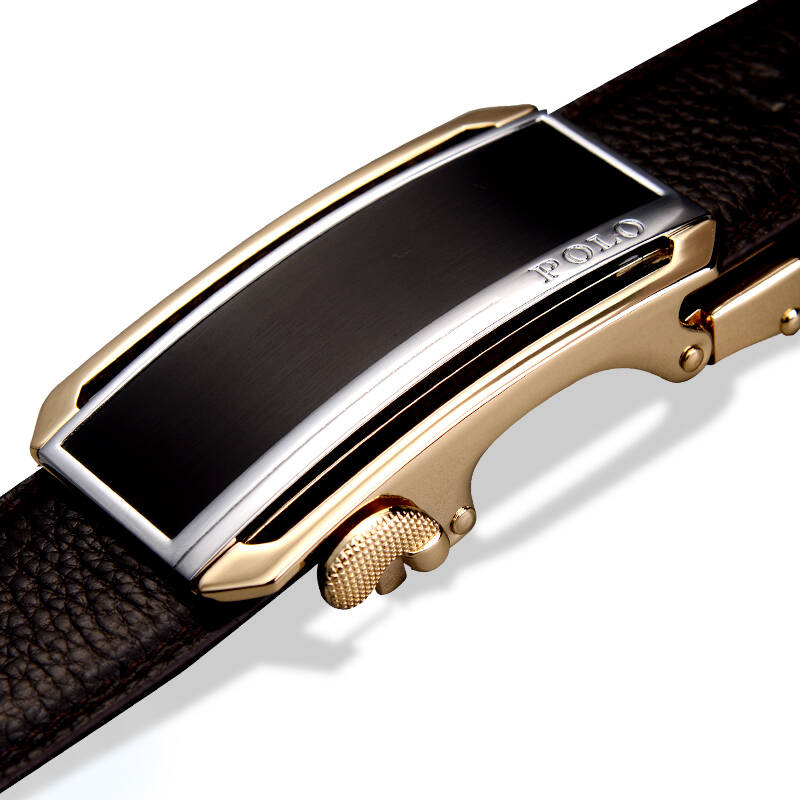 【京东自营】polo 男士头层牛皮自动扣腰带皮带010341 金扣咖色常规款