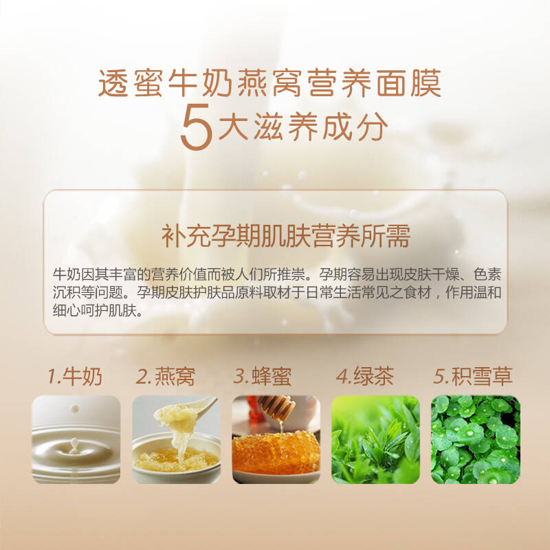 透蜜 孕妇面膜 孕妇护肤品 牛奶燕窝滋养面膜孕期补水 孕妇化妆品 5片