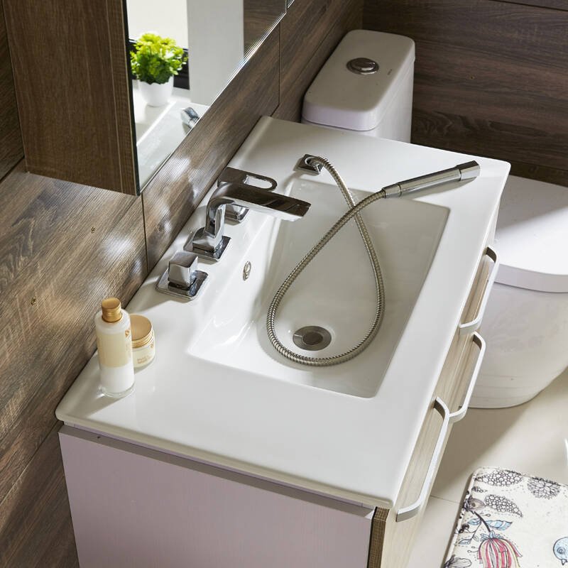 白色恋人浴室柜组合洗脸盆洗手盆柜组合卫浴柜 90一体花洒款