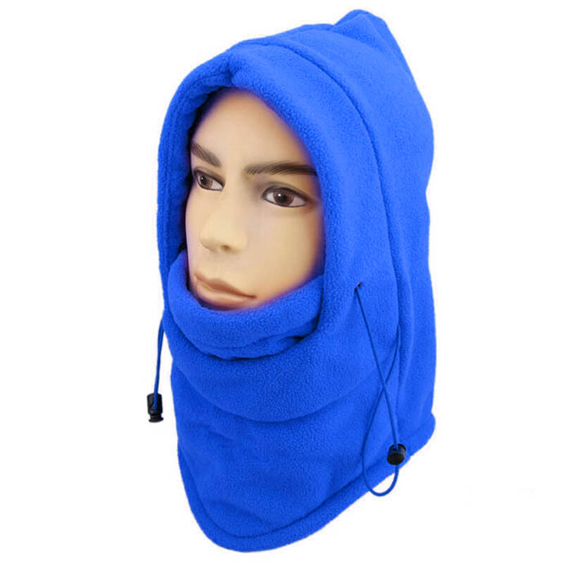 户外滑雪男士防寒保暖抓绒护脖骑行面罩头套cs防风防寒抓绒帽子 蓝色