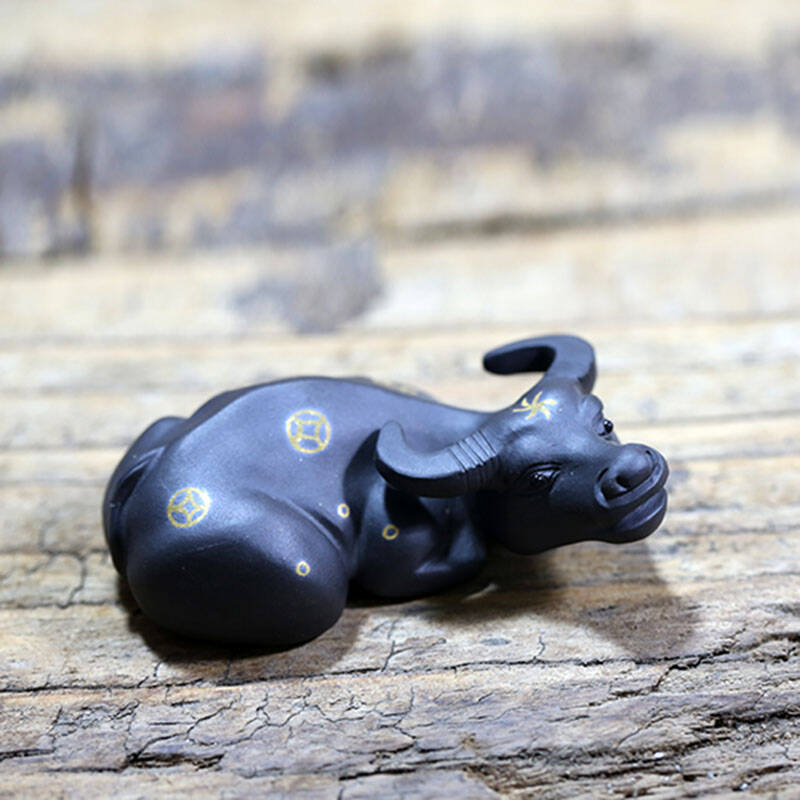 宜兴紫砂茶宠茶玩雕塑摆件手工 描金款水牛精品 双色任选